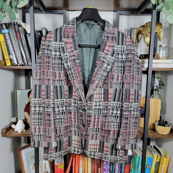 VTG Woolrich women's Tweed Sport Coat Two Button Multi Color Madras Plaid Sz Med - Picture 1 of 16